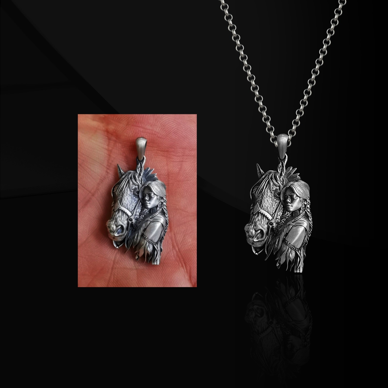 135-bhy5 Serebryanaya podveska «Loshad' i Talisman Molodoy Zhenshchiny» – garmoniya sily i izyashchestva Serebryanaya podveska «Loshad' i Talisman Molodoy Zhenshchiny» – garmoniya sily i izyashchestva